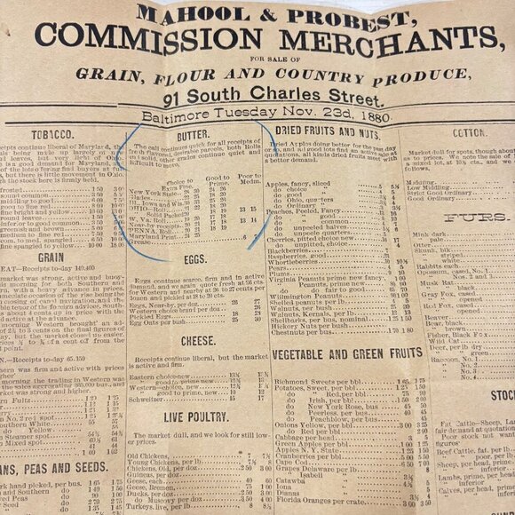 Antique 1880 Mahool & Probst Commission Merchants Newspaper Broadside EPHEMERA - Picture 4 of 8